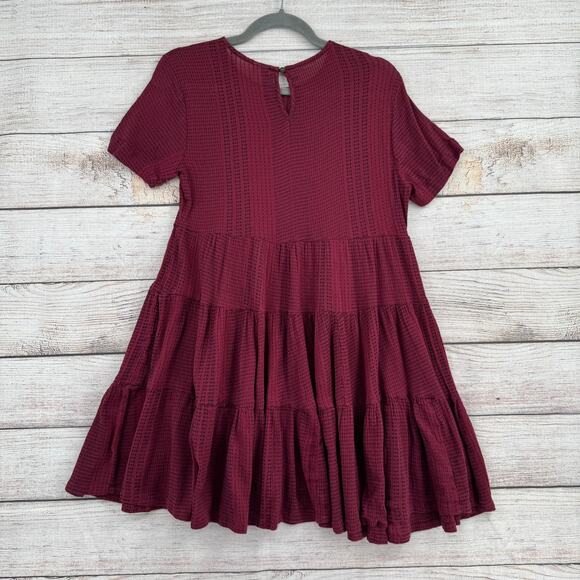 Patrons of Peace Geometric Print Babydoll Mini Dress Womens Small Red Wine - Picture 2 of 11
